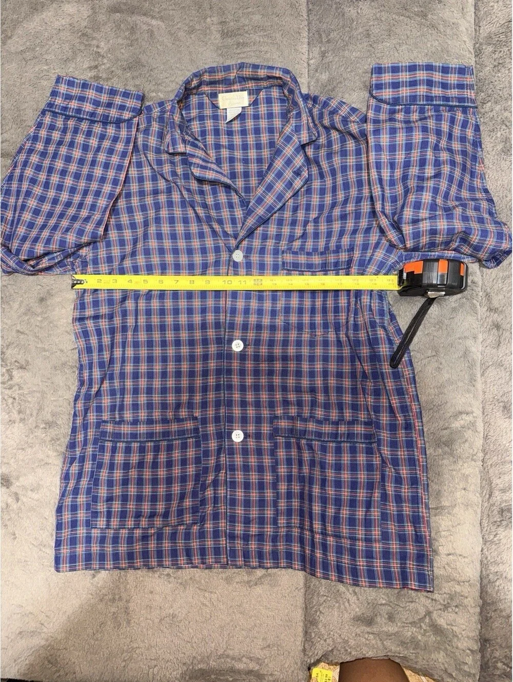 Christian Dior Men's M Blue Red Plaid Pajama Top Made in USA